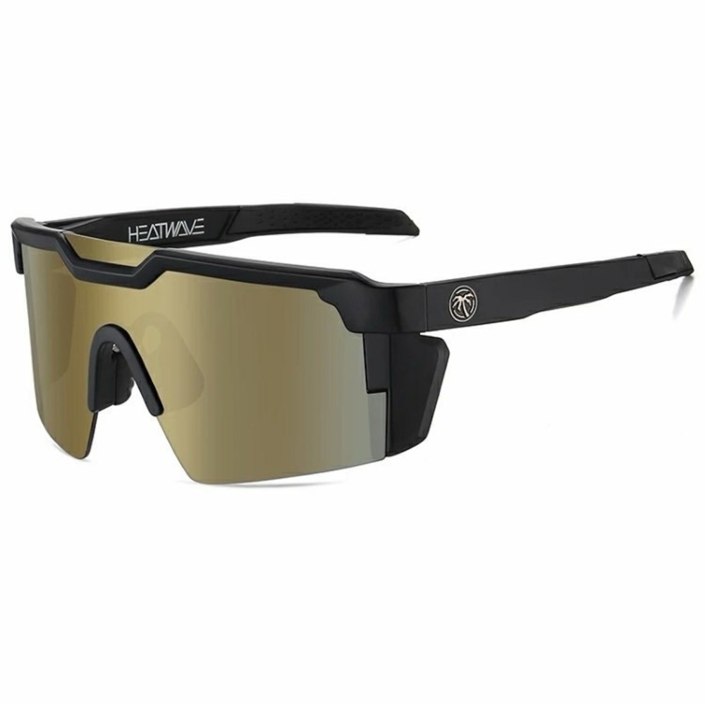 US NEW Large Shield Rimless Sunglasses Z87 Matte Black Frame Gold Mirror Lens